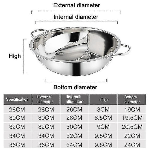 Rostfritt Stål Gryta Hotpot Induktionsspis Gas Spis Kompatibel Gryta Hemkök 36 cm 36cm