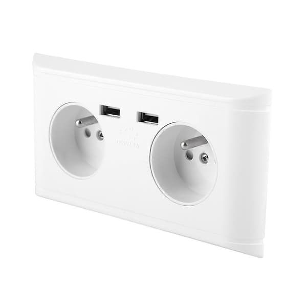 EU Plugg Vegg Strømuttak med Dobbel USB-Port, 250V - Multifunksjonell for Telefonlading