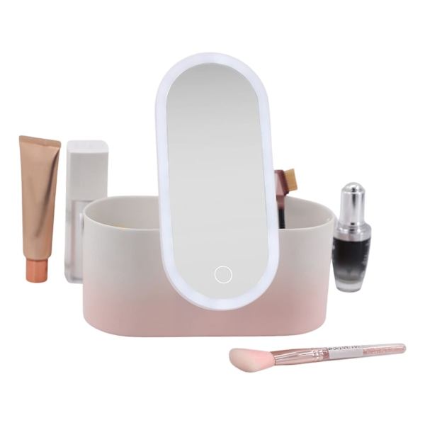 Bærbar LED Makeup Box, Kvinder Rejse Makeup Box Organizer Opbevaring med LED Spejl Rejse Toiletartikler (Pink Gradient)