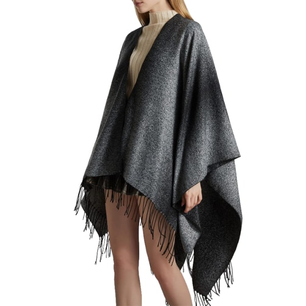 Dame Poncho-skjerf med gradientdesign, reversibel myk strikket teppe cape cardigan for kvinner Retro cardigans genser sjal om vinteren gave