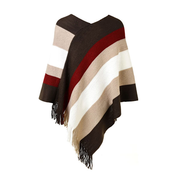 Kvinnors Randiga Poncho Pullover Mångsidig Sjal med Fransar för Höst och Vinter