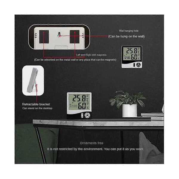 LCD-skjerm Termometer og hygrometer Innendørs termometer Elektronisk husholdningstermometer W