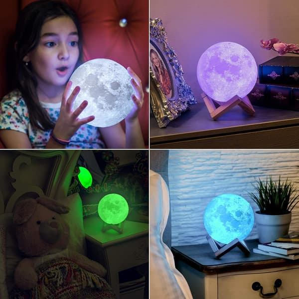 Luminescerende 3D månelampe med stativ, 16 farver, touch (4,7 tommer)