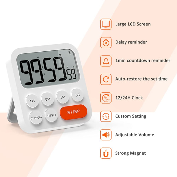 Køkken Timer Digital Madlavningstimer Magnetisk Nedtællingstimer