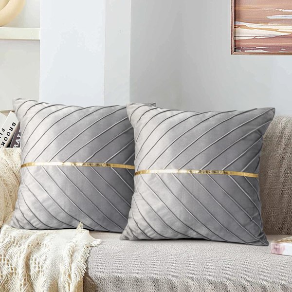 Putetrekk gull grå fløyel dekorativ pute stue 45 x 45 cm sofa pute luksuriøs myk sofa pute dekorativ putetrekk sett med 2