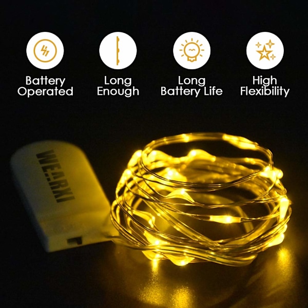 10-pack 2M 20LED mini ljusslinga med batteri, ljusslinga tråd