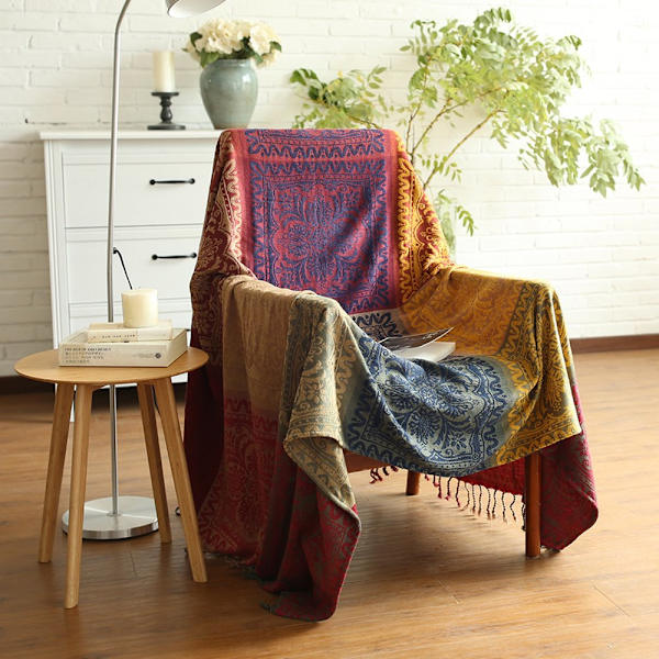Chenille-pläd, jacquardvävd pläd med tofsar för soffa 150*190cm