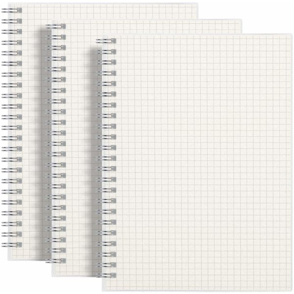 3 Pack Neliöllinen spiraalimuistikirja A5 graafinen ruudukko, jossa 480 sivua