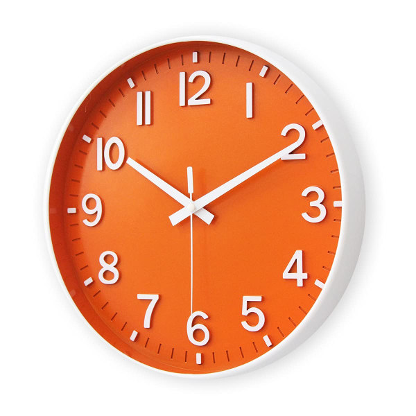 Väggklocka 12 tum tyst klocka för vardagsrum (orange)