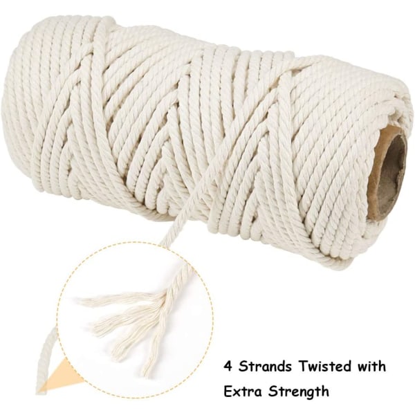 5 mm Makramésnöre, 50 meter tjock bomullsmakramésnöre (beige)