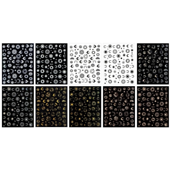 10 ark Moon Star Sun Nail Art Stickers Dekaler Selvklebende Fargerike Rose Gold Nail Supplies Nail Art Design Decoration Accessories
