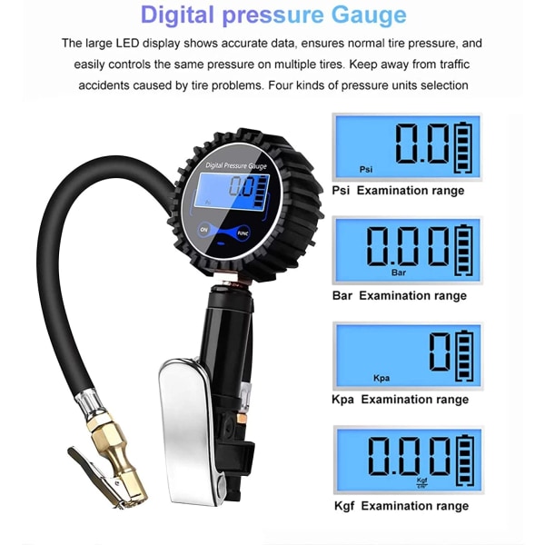 Bærbar luftkompressor håndholdt pumpe dæktryksmåler højpræcisions dæk oppumpning værktøj digital dæk inflation værktøj manometer