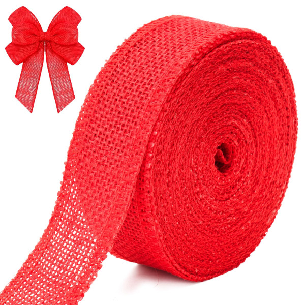 4 cm jute-søytebånd, 10 m rødt hessisk bånd, gaveinnpakningsbånd, håndverksjutebånd for dekorering av bryllupsgaver og valentinsdagprosjekt