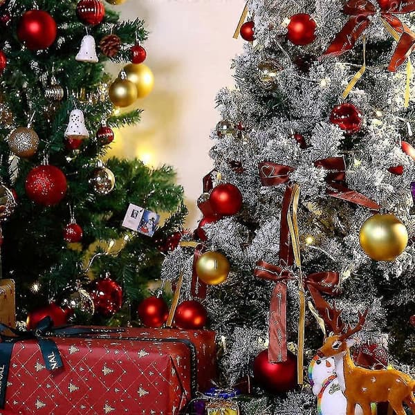 Julepynt, 34 julekugler julepyntssæt, brudsikkert plastik, juletræspynt 1 æske - guld yu