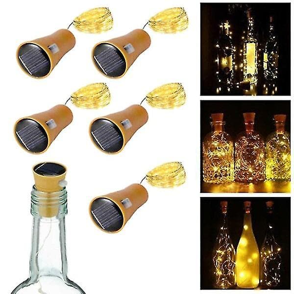 5-pack flaska lampa med solcell - ljusslinga för flaskor LED korklampa gul