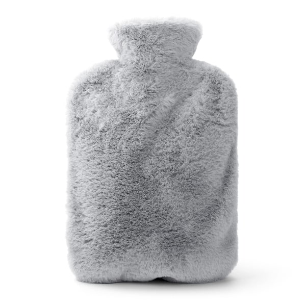 Varmvattenflaska med cover Mjuk fluffig, 2 L varmvattenpåse med stor kapacitet för smärtlindring, rygg, nacke och axlar & varma mysiga nätter, grå