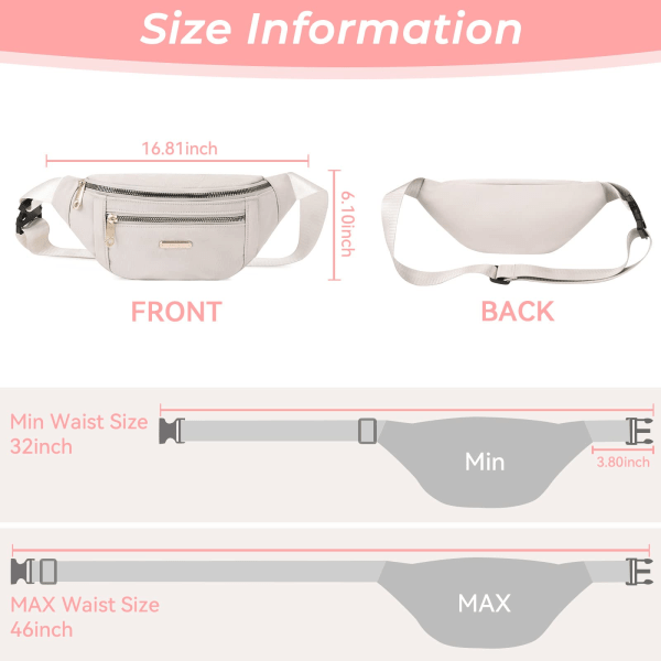 Fashionable Waist Bag Travel  Bag with 3 Zipper Pockets (Beige)