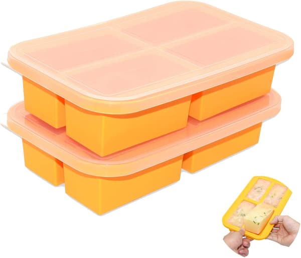 Extra Stor Silikonfrysbricka med Lock, Frysformar för Barnmat, Behållare för Frysning av Soppa, Stor Isbitsbricka