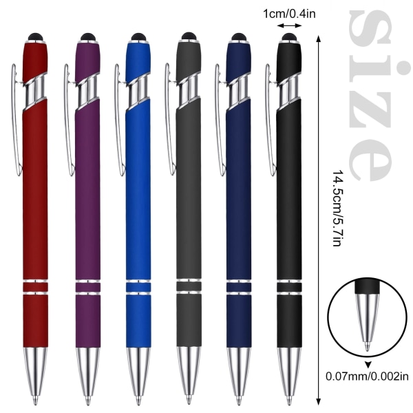 6 stk. kuglepen med stylus-spids, 0,5 mm sort blæk metalpen stylus-pen 2 i 1 stylus-kuglepen, indtrækkelige kuglepenne gave