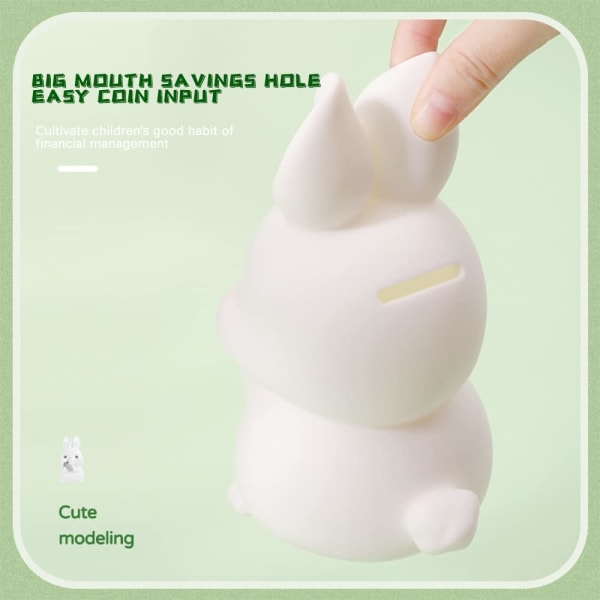 Söt kaninspargris, droppsäker vit kaninburk för barn, bedårande kaninformad leksaksbankspresent för barn
