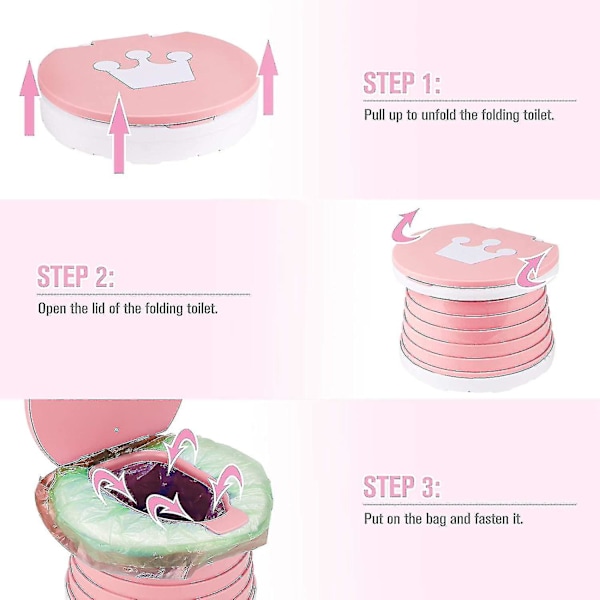 Bærbart sammenleggbart toalett for barn, sammenleggbart toalettsete for gutter/jenter pink