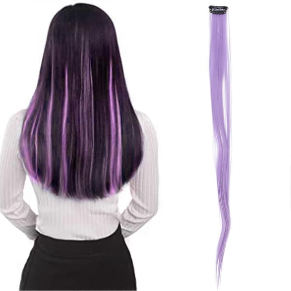 Hårstykke Clip-in Farvede Syntetiske Highlight Hår Extensions til Piger - Lilla