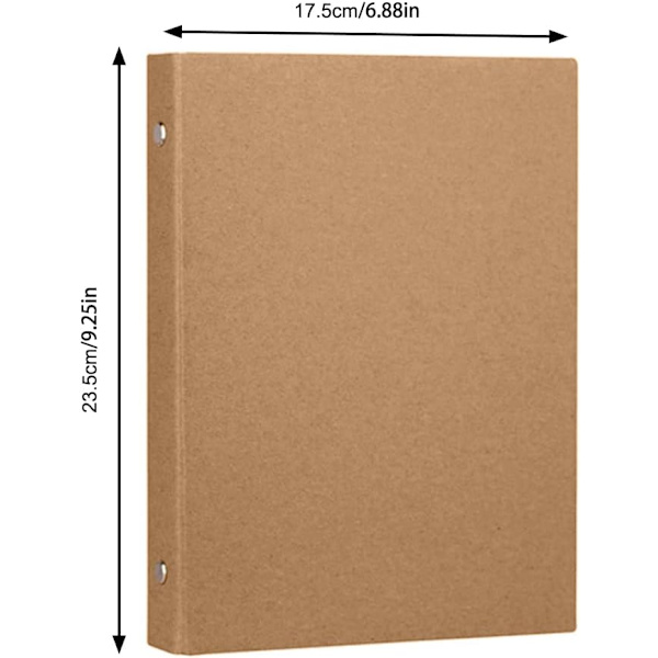 2-pack A5 pärm med 6 hål, påfyllningsbar pärm i kraftpapper med 6 ringar