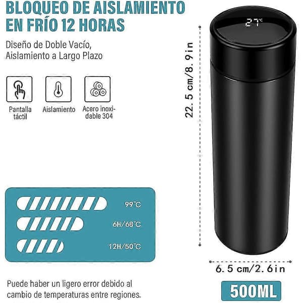 Vattenflaska 500 ml / 17 oz Smart LED-tryckskärm med temperatur