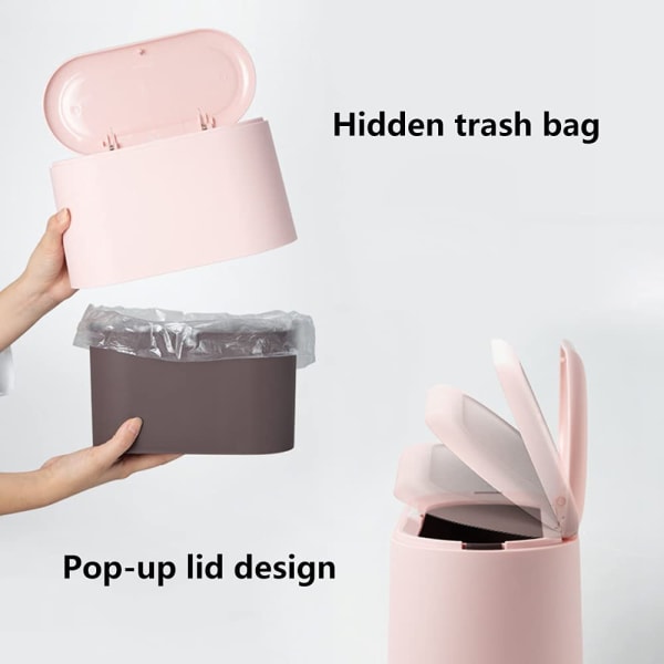 Mini søppelbøtte bord søppelbøtte med lokk soverom søppelbøtte (rosa)