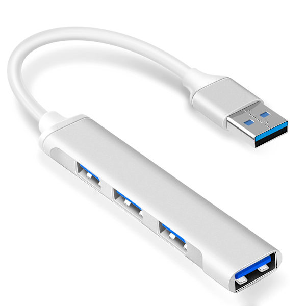USB-hubb, ultraslimmad 4-portars (1*USB3.0 & 3*USB2.0), multi-USB-adapter för PC, bärbar dator, MacBook, stationär dator, PS3 PS4, Xbox, Wii, XPS, mobil hårddisk - silver