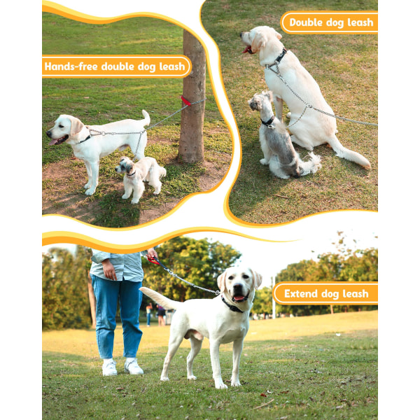 Dogs bly 2-veis kjede sikkerhetstau for turgåing (XS-2,5 mm*40 cm)