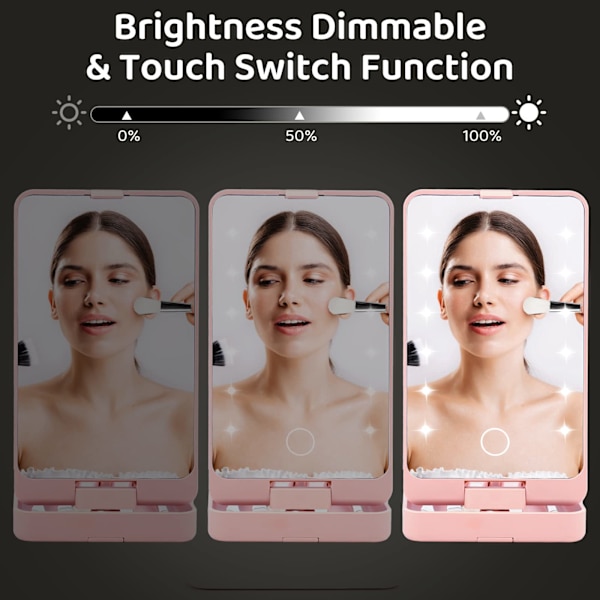 Forfængelighedsspejl med lys, bærbar toiletbord makeup spejl med 12 LED-lys og 5 stk børste 360° justerbar touch screen belyst bord spejl
