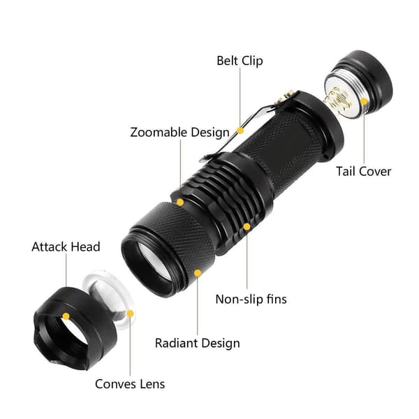 Mini LED lommelygte, 5 stk. 350 lumen 3 tilstande (ingen batteri)