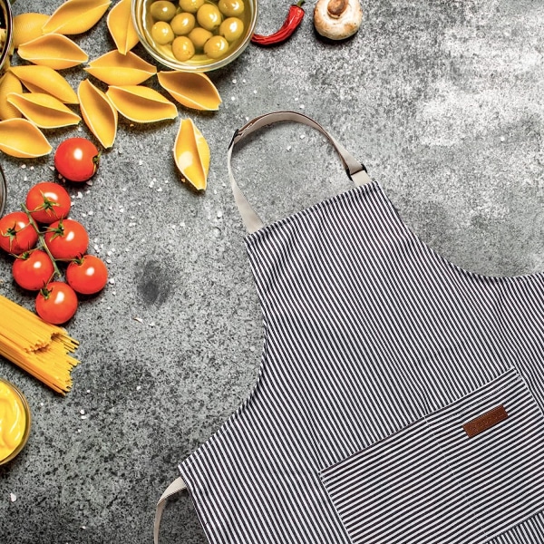 Förkläden för kvinnor med fickor Unisex Vuxna Matlagning Bakning Kök Kock Bomullsförkläde Justerbar Haklapp
