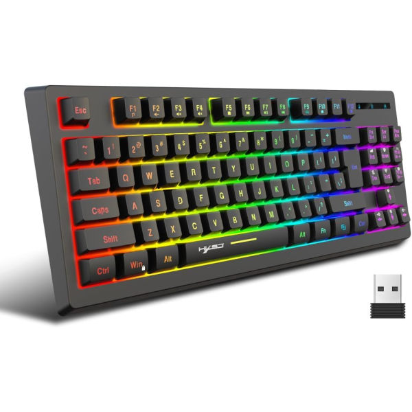 Gamingtastatur 87 taster 2.4G trådløs RGB termisk overførsel 1800mAh / Windows-kompatibel til arbejds-pc og trådløst tastatur til hjemmespil (sort) black