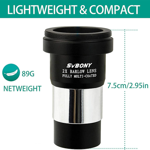 Bralow linse 2x, 1,25 tommer med M42 gevind til T-adapter