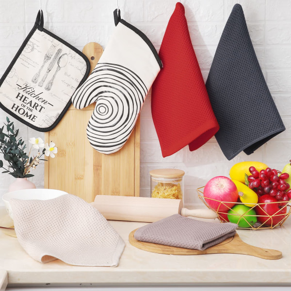 Køkkenhåndklæder 100% ren bomuld, pakke med 4, 33 x 71 cm, meget absorberende, superbløde, til opvask, hurtigtørrende, holdbare, blandede farver