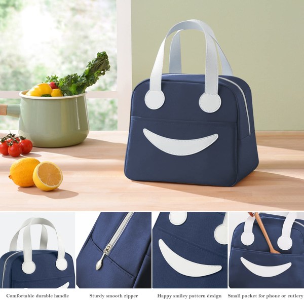 Insulated Cooler Smiley Lunch Bag Easy Clean(Blue)