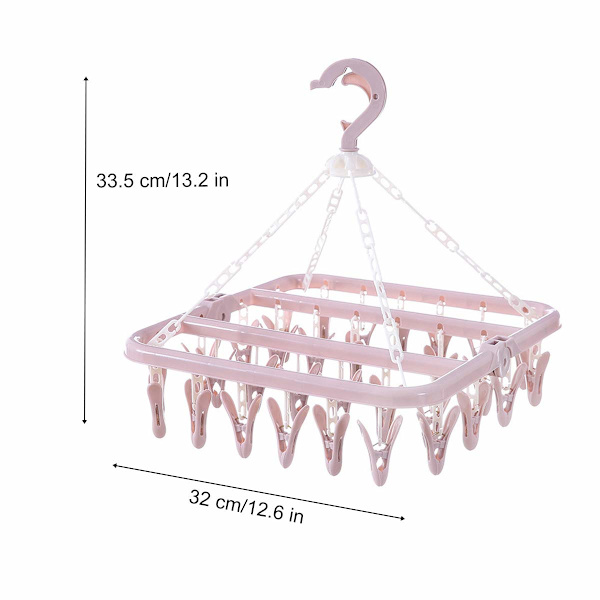 32 Peg Foldable Sokk Hangers med Klips, Rotary Hook (Rosa)
