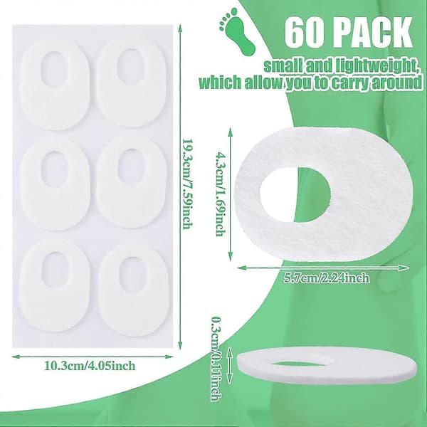 60-pack Förhårdnadsplåster Mjuk Filt Förhårdnader Oval Form Majsplåster, Vit