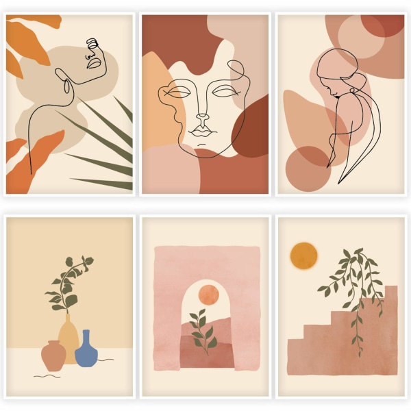 6-pack abstrakt linjekunstplakat Minimalistiske veggkunstutskrifter Vanntett kvinneansikt Tegnestueinnredning for jenter Kvinner Hjem Soverom College Sovesal