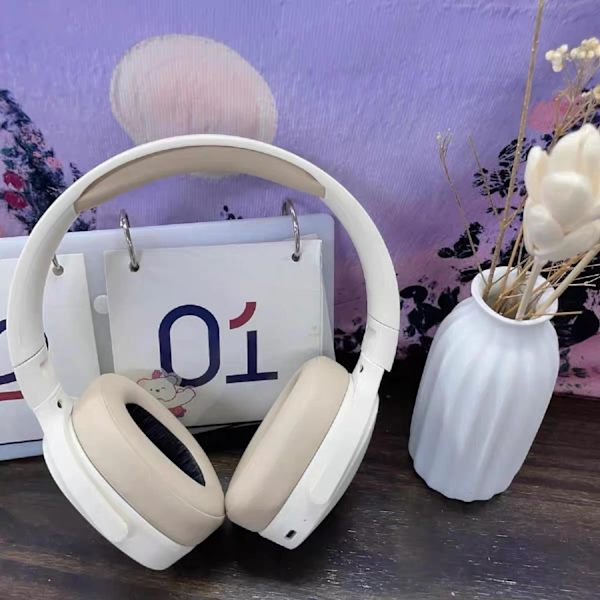 Langattomat Bluetooth-kuulokkeet HiFi Taitettavat Älykkäät Melua Vaimentavat Säädettävät Mikrofonilla, Bluetooth 5.1 Yhteensopiva, Stereo Over-Ear -kuulokkeet (Beige)