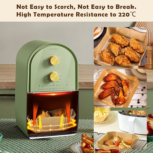 Airfryer-foder, 100 st luftfritöspapper, non-stick engångsbakpapper fyrkantig 16 cm