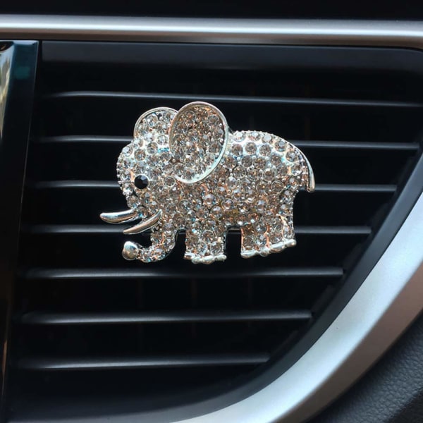 Bling Rhinestone Elephant Air Vent Clips Car Air Freshener Parfym Clip Aromaterapi Diffuser med doft bomullspad Bilinteriördekoration