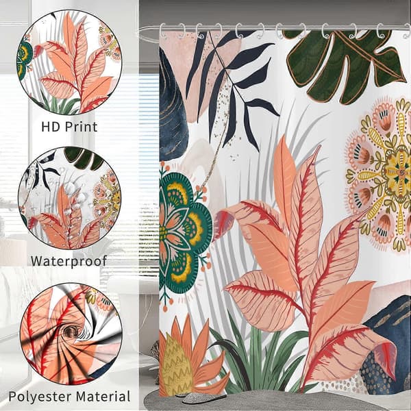 Vattentätt duschdraperi i polyester, duschdraperi med tropiska blommor och blad
