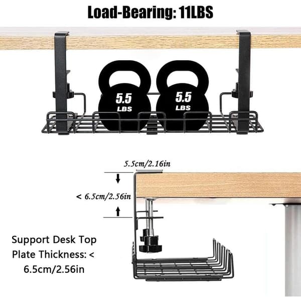Under Desk Kabelhåndtering Rom Hjem Oppbevaringshylle Svart
