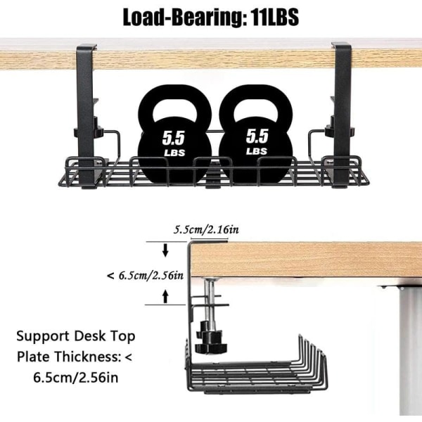 Under skrivebordet Kabelhåndteringsrom Hjemmelagringsstativ Svart
