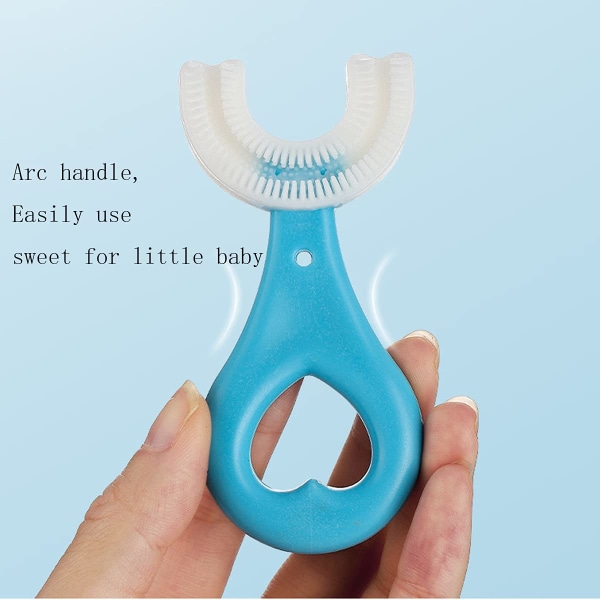 2 set U-formad tandborste för hela mun för barn 9,5*4,8 cm (blå+blå)