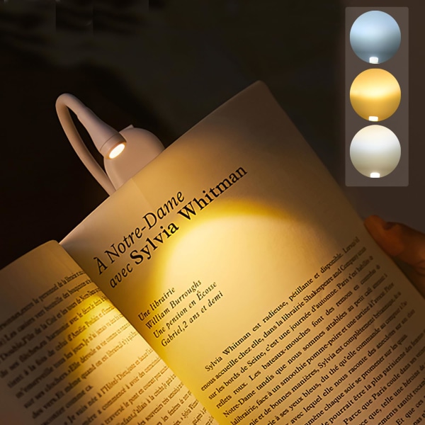 Läslampa, bokljusklämma på bok Läslampa med 3 ögonskyddslägen Läslampa boklampa, steglös dimning, uppladdningsbart bokljus