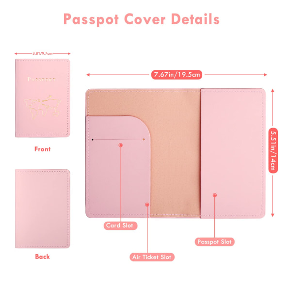 Passdeksler og bagasjelapp, 2 stk. (hvit, rosa)